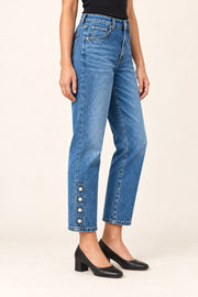 Button-Hem Straight-Leg Crop Jeans