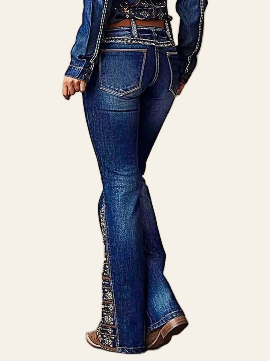 Patterned-Panel Bootcut Jeans