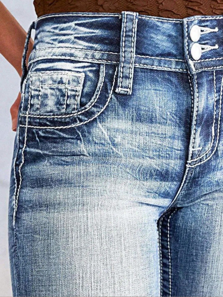 Star-Pocket Double-Button Bootcut Jeans