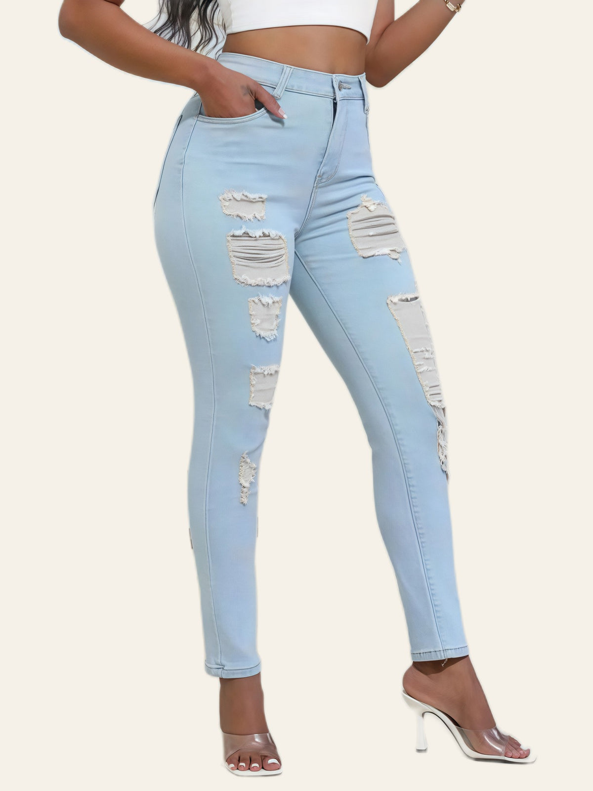 Light-Wash Distressed Skinny Jeans