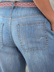 Light-Wash Button-Front Denim Joggers