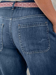 Dark-Wash Button-Front Denim Joggers