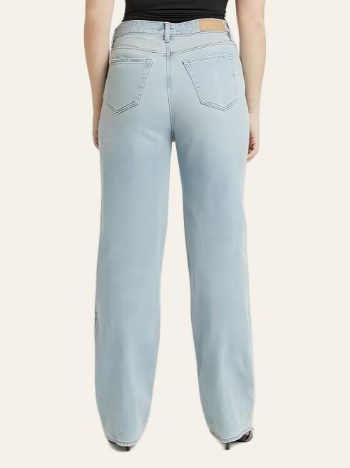 Light-Wash Ripped Wide-Leg Jeans
