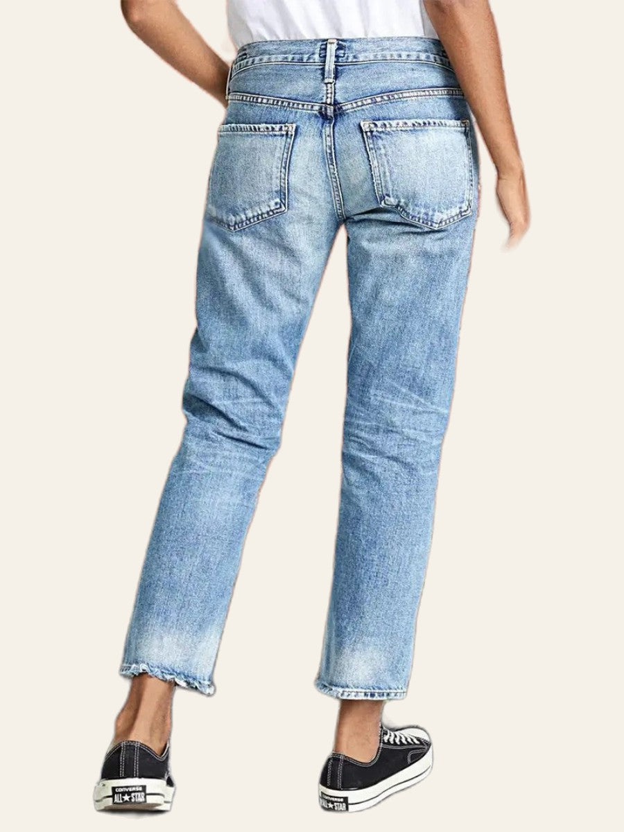 Light-Wash Straight Ankle Jeans