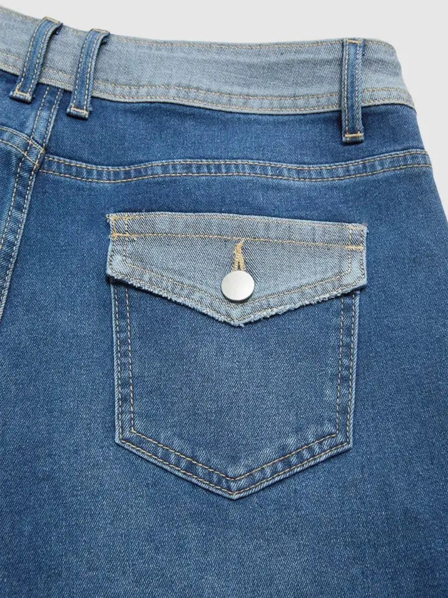 Contrast-Waistband Wide-Leg Jeans