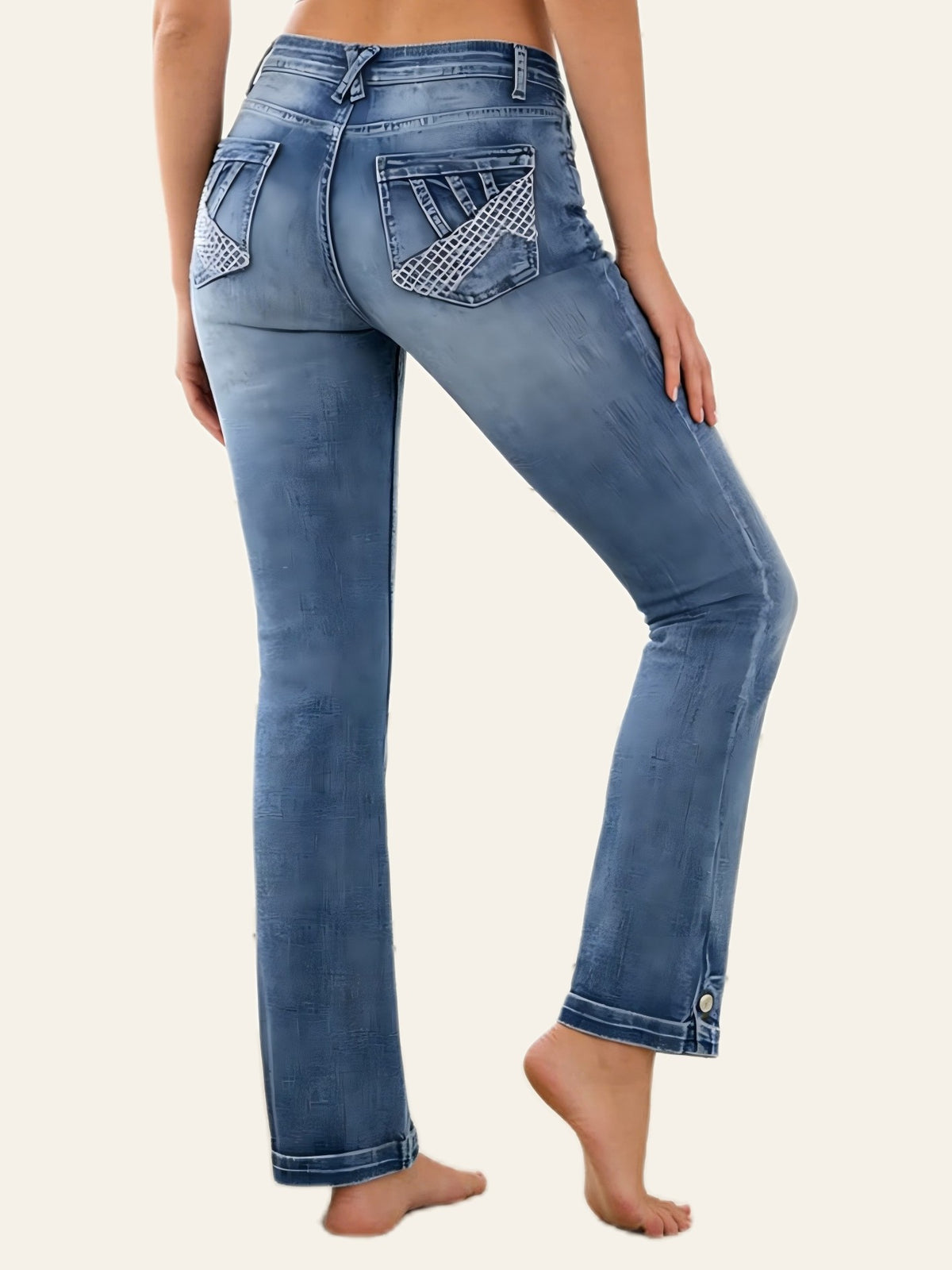 Embellished-Pocket Slim Straight Jeans
