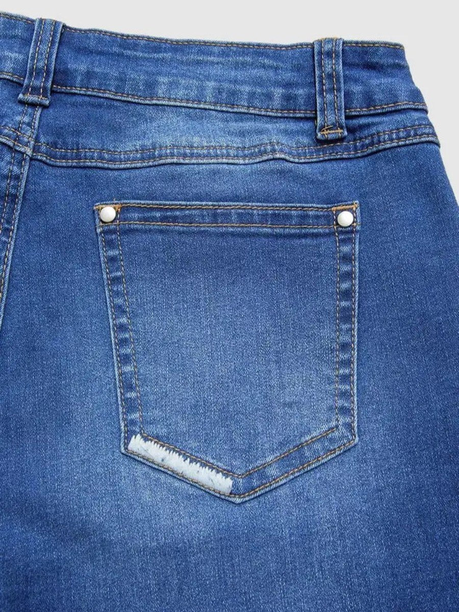 Frayed-Pocket Bootcut Jeans
