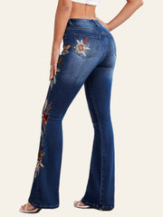 Botanical-Embroidered Flare Jeans