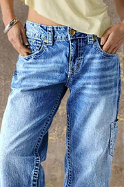 Vintage-Wash Utility Straight Jeans