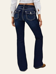 Dark-Wash Contrast-Stitch Bootcut Jeans