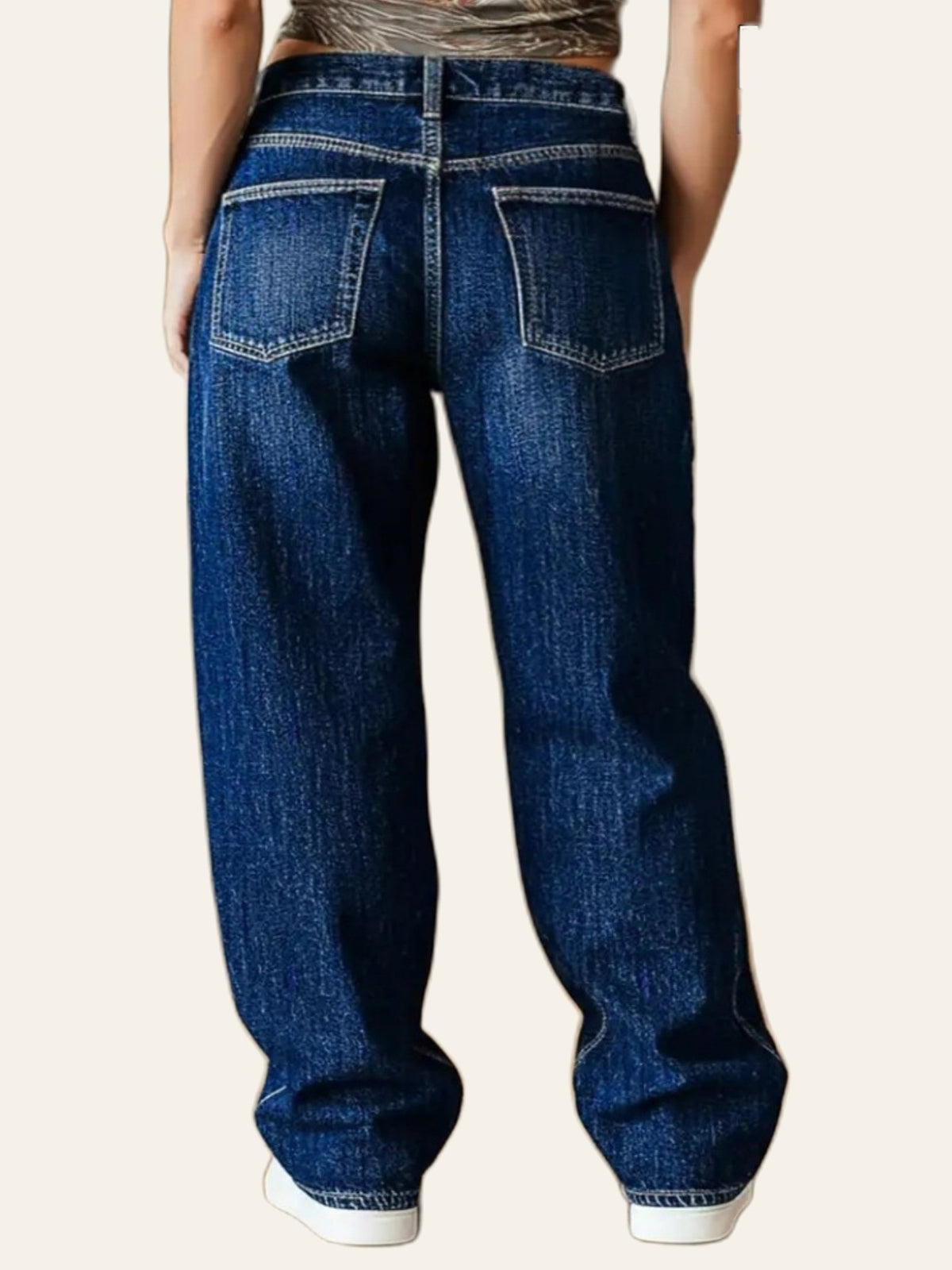 Dark-Wash Patch-Pocket Wide-Leg Jeans