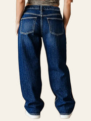 Dark-Wash Patch-Pocket Wide-Leg Jeans