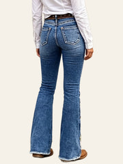 Scalloped Button-Detail Bootcut Jeans