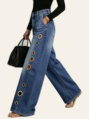 Blue Grommet Wide-Leg Jeans