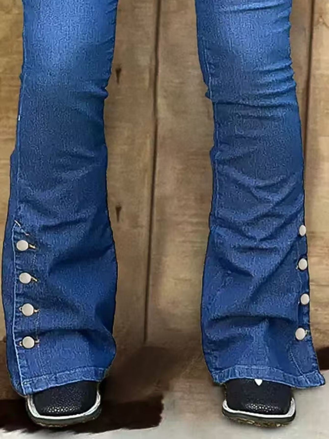 Embellished Button-Hem Bootcut Jeans