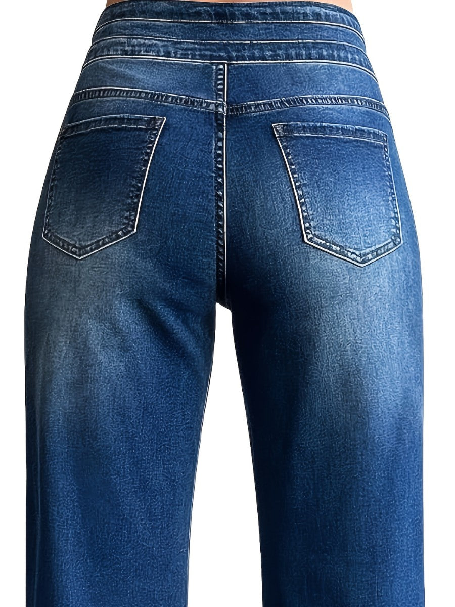 Double-Button Wide-Leg Jeans