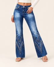 Chevron-Detail Stretch Bootcut Jeans