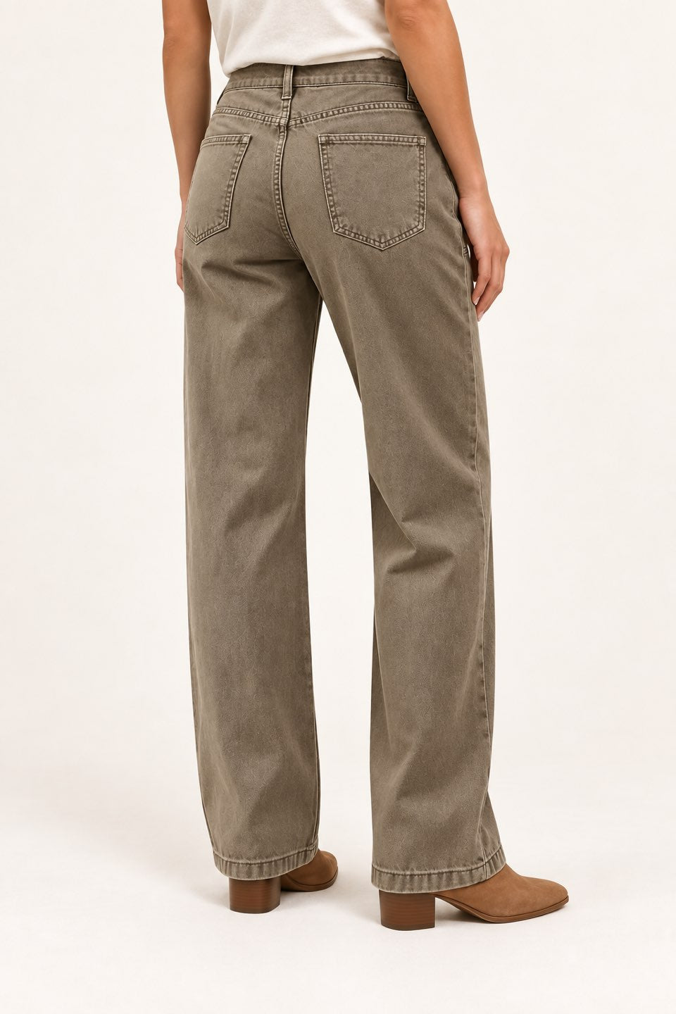 Taupe Seamed Straight-Leg Pants