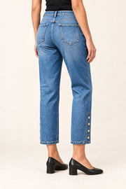 Button-Hem Straight-Leg Crop Jeans