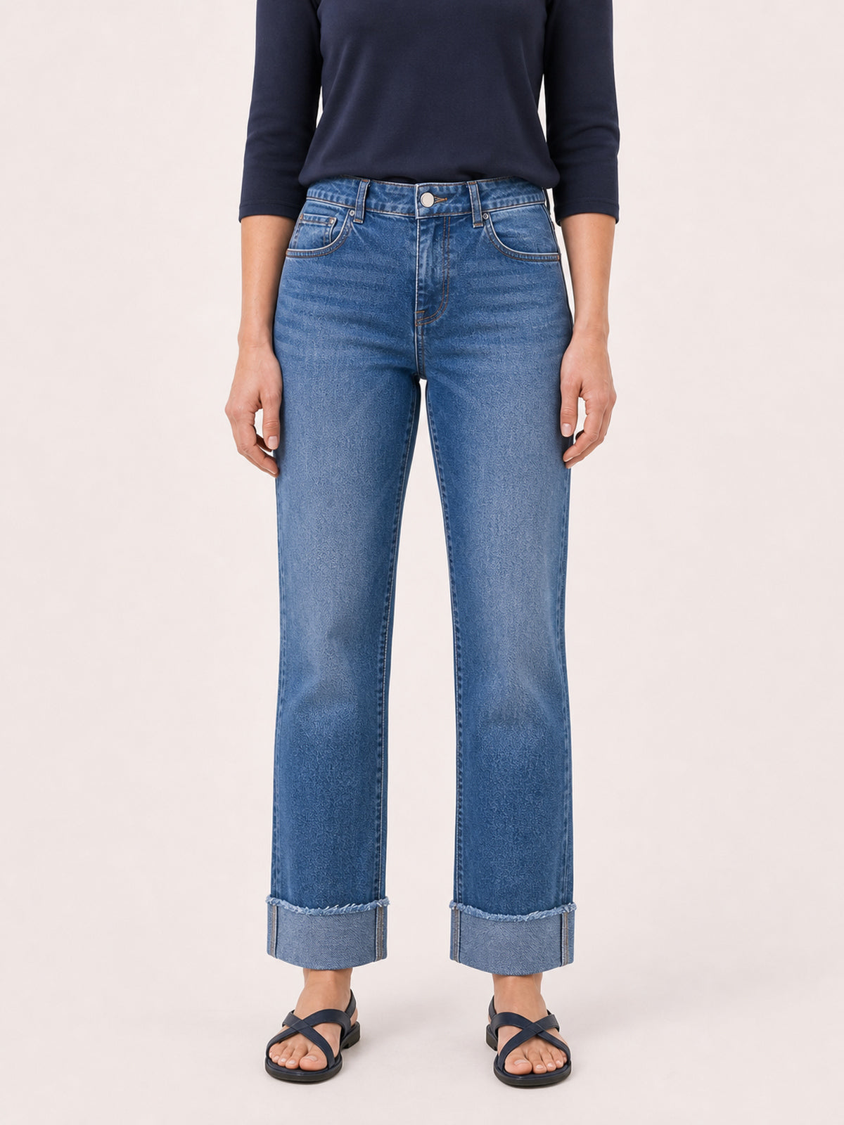 High-Rise Wide-Cuff Straight Jeans