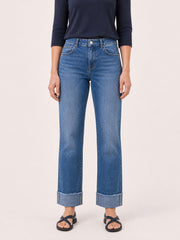 High-Rise Wide-Cuff Straight Jeans