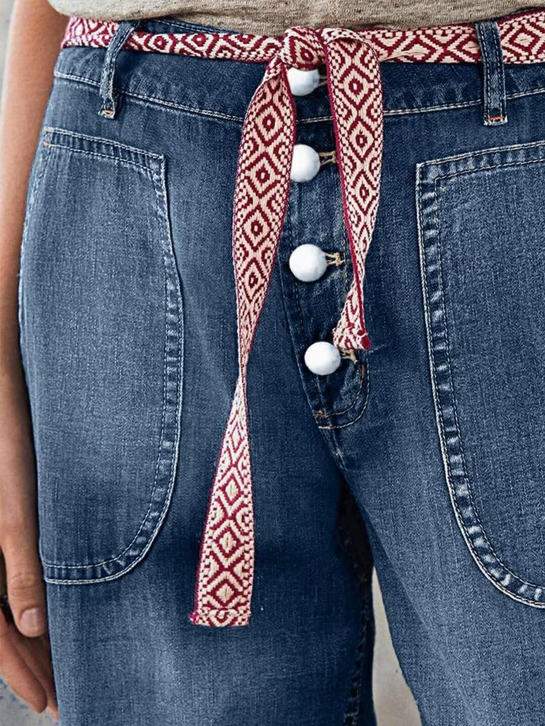 Dark-Wash Button-Front Denim Joggers