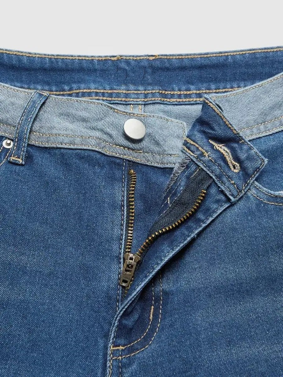 Contrast-Waistband Wide-Leg Jeans