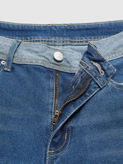 Contrast-Waistband Wide-Leg Jeans