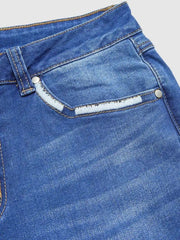 Frayed-Pocket Bootcut Jeans