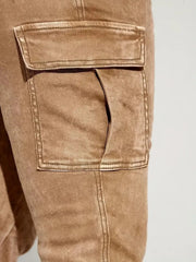 Washed-Tan Cargo Flare Jeans