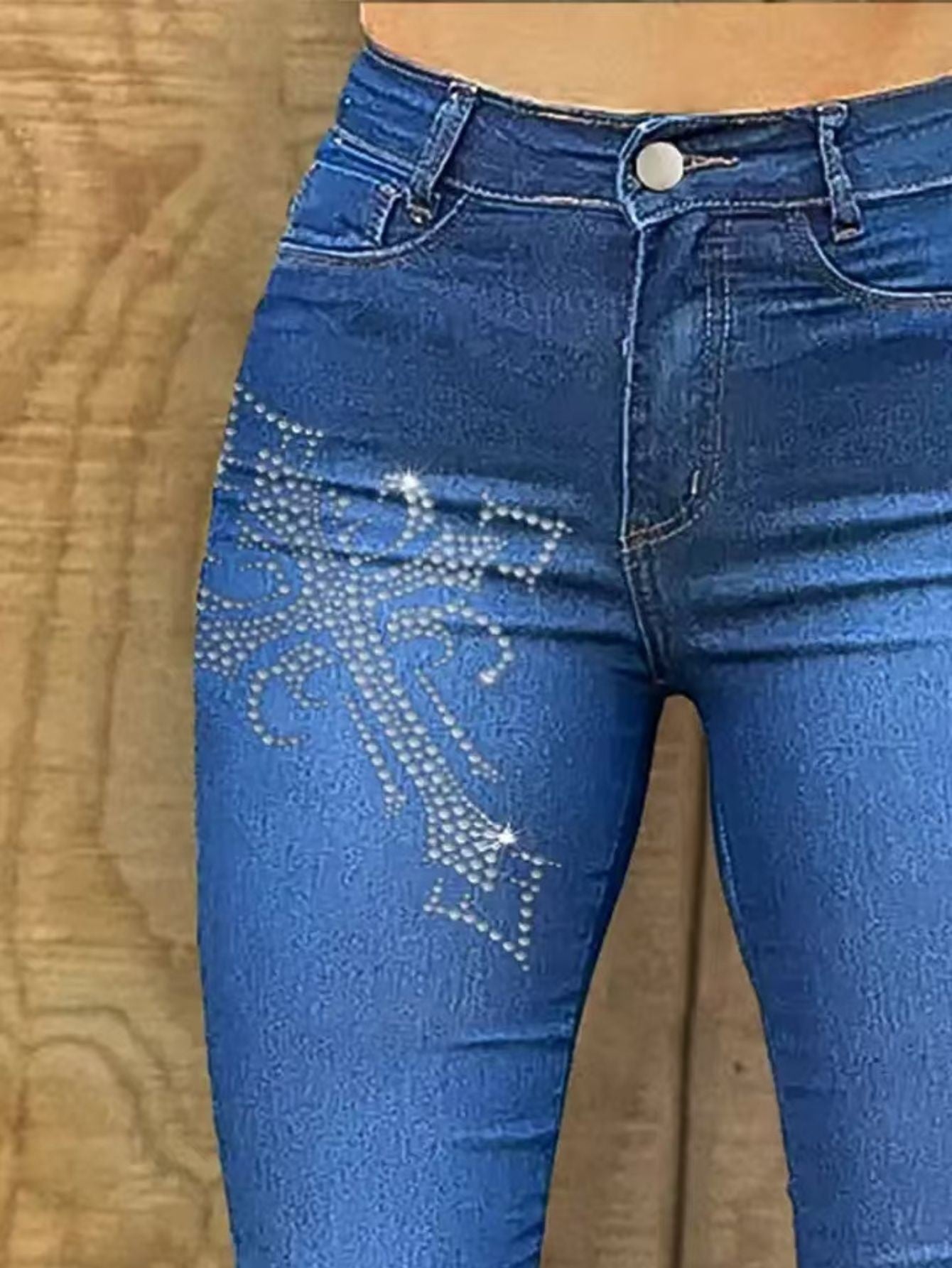 Embellished Button-Hem Bootcut Jeans