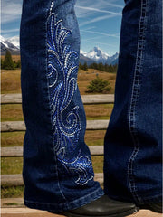 Scroll-Embellished Bootcut Jeans