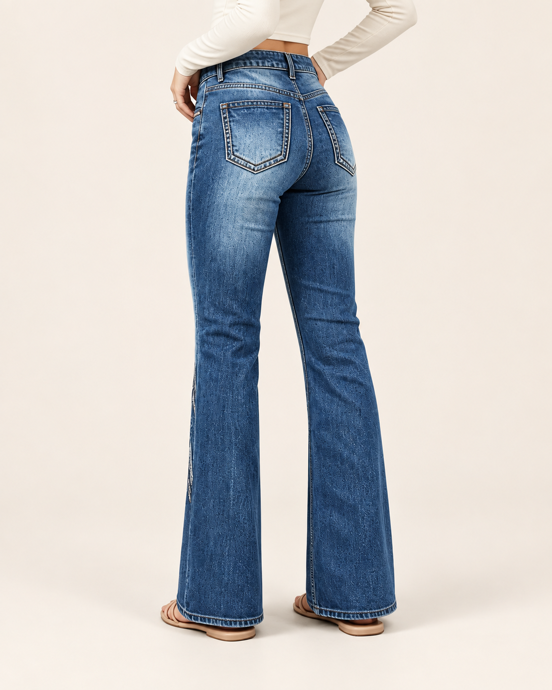 Chevron-Detail Stretch Bootcut Jeans