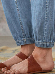 Light-Wash Button-Front Denim Joggers