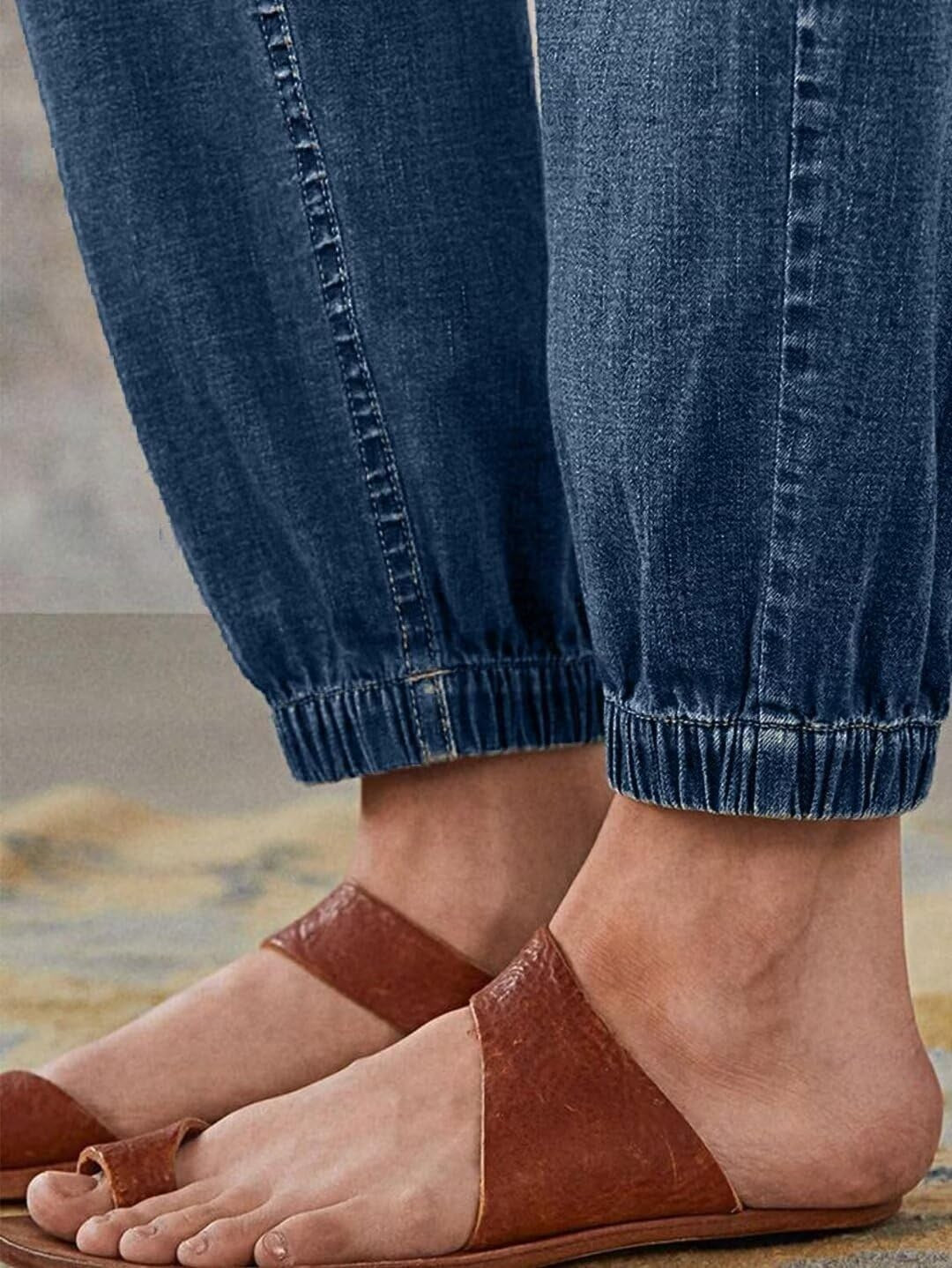 Dark-Wash Button-Front Denim Joggers