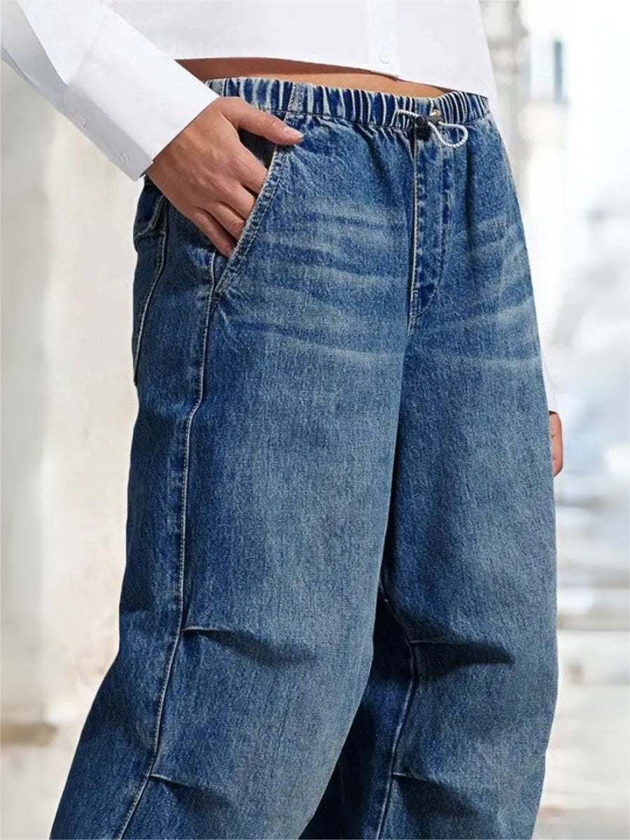 Drawstring Wide-Leg Jeans