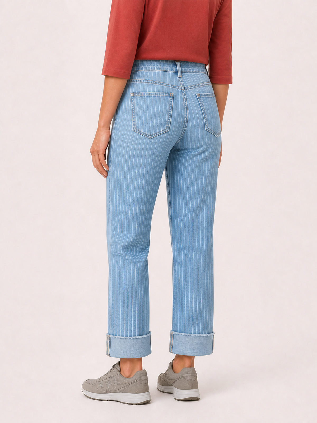 Pinstripe High-Rise Cuffed Straight Jeans