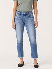 Distressed Raw-Hem Slim Straight Jeans