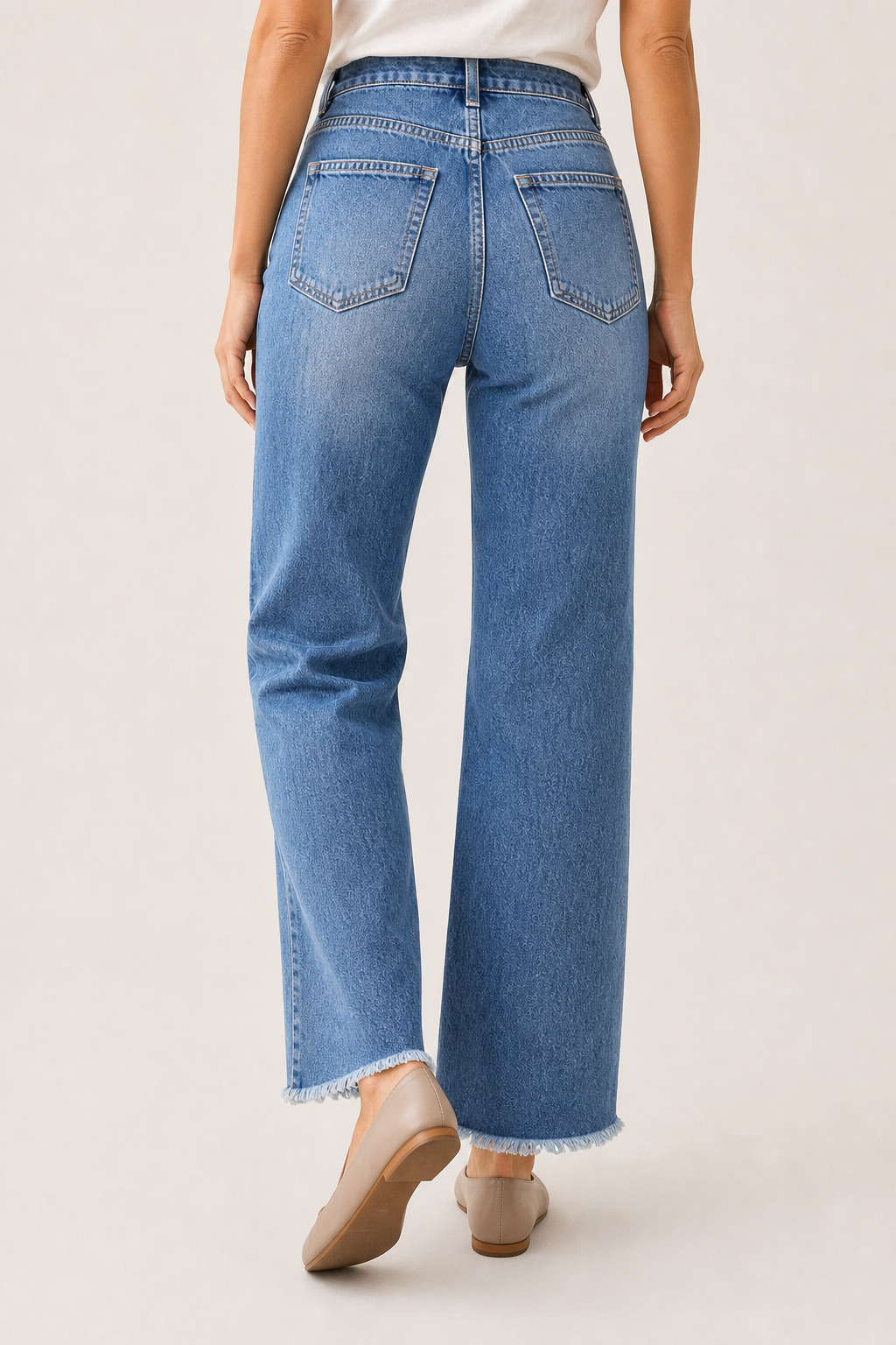 Mid-Rise Raw Hem Straight Jeans