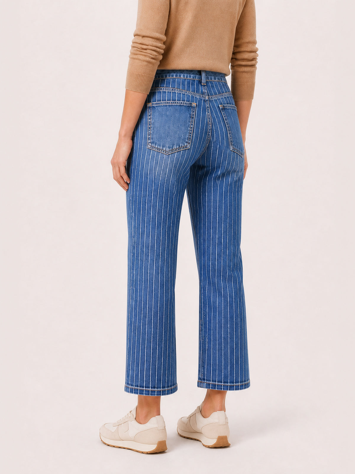 Pinstripe Patch-Pocket Cropped Jeans