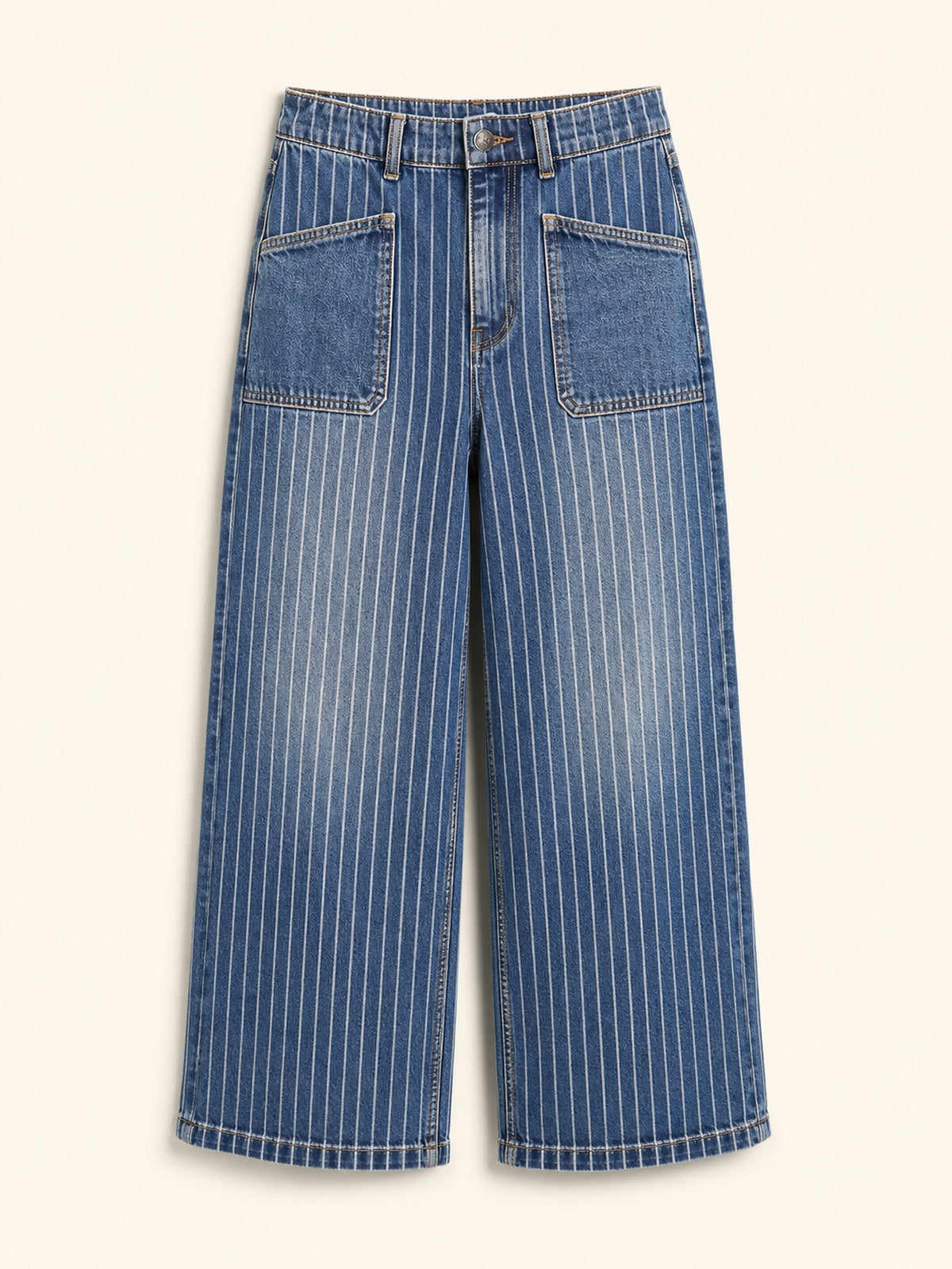 Pinstripe Patch-Pocket Cropped Jeans