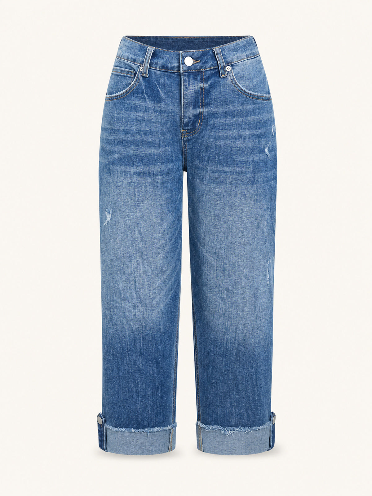 Distressed Boyfriend Jeans with Button Cuffs