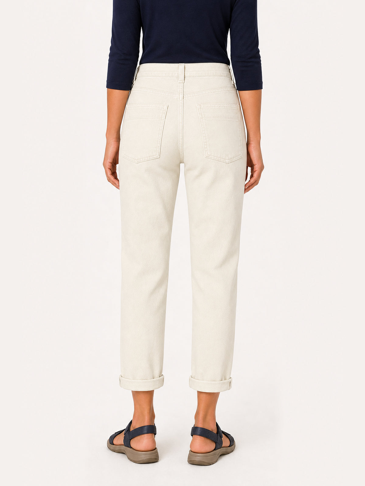 Ivory High-Rise Double-Button Cuffed Straight Jeans