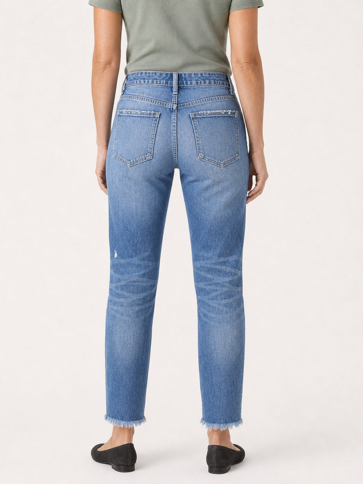 Distressed Raw-Hem Slim Straight Jeans