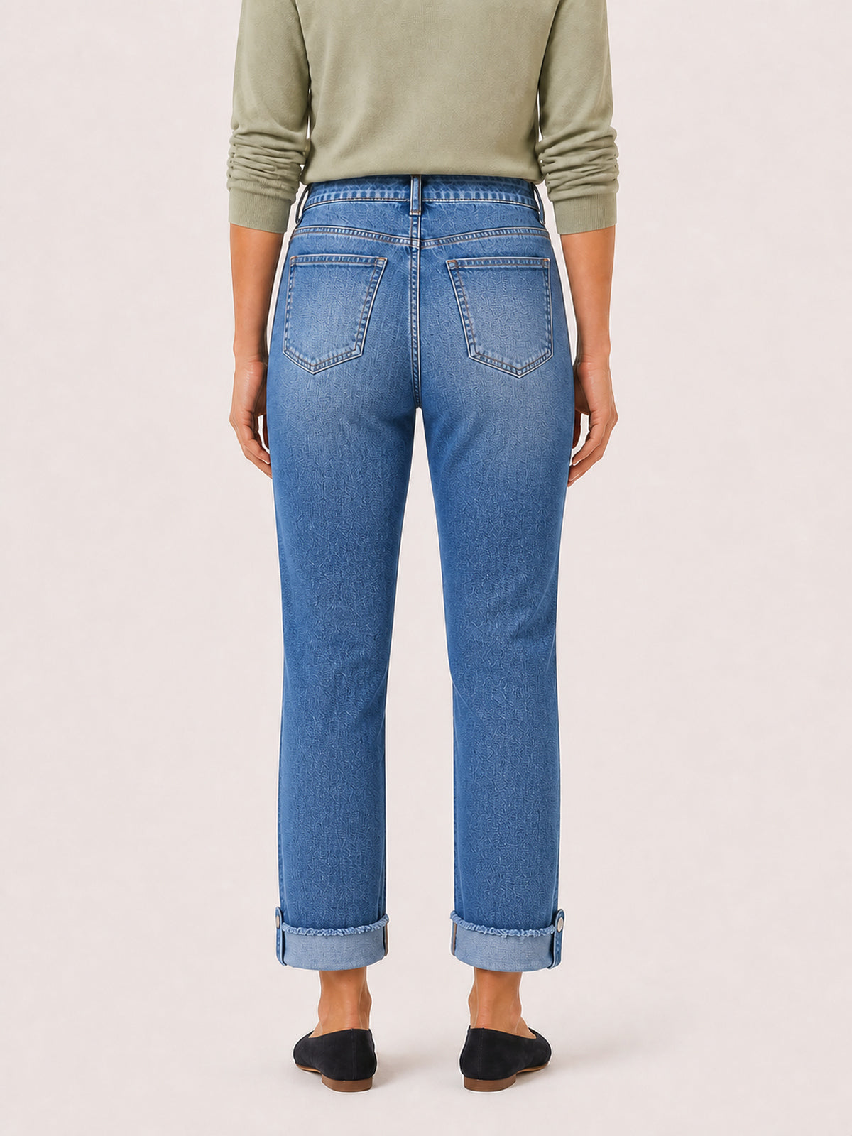 Distressed Boyfriend Jeans with Button Cuffs