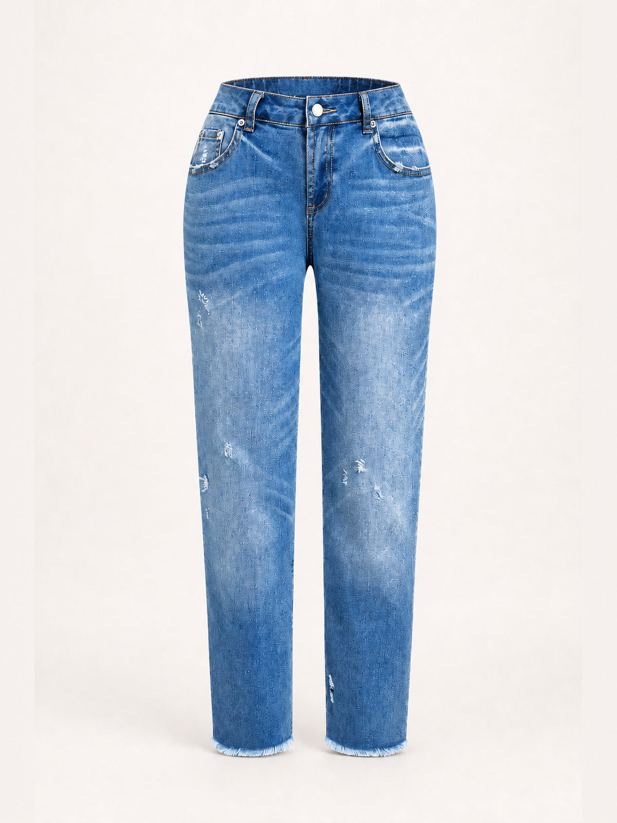 Distressed Raw-Hem Slim Straight Jeans