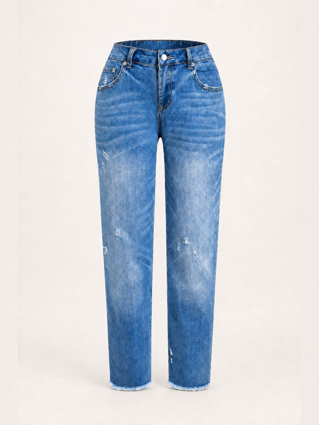 Distressed Raw-Hem Slim Straight Jeans