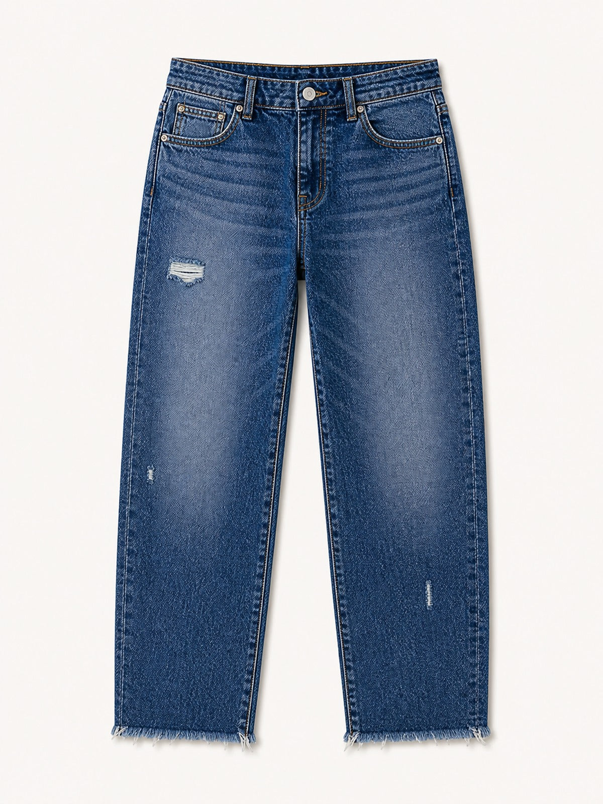 Mid-Rise Distressed Raw Hem Crop Straight Jeans