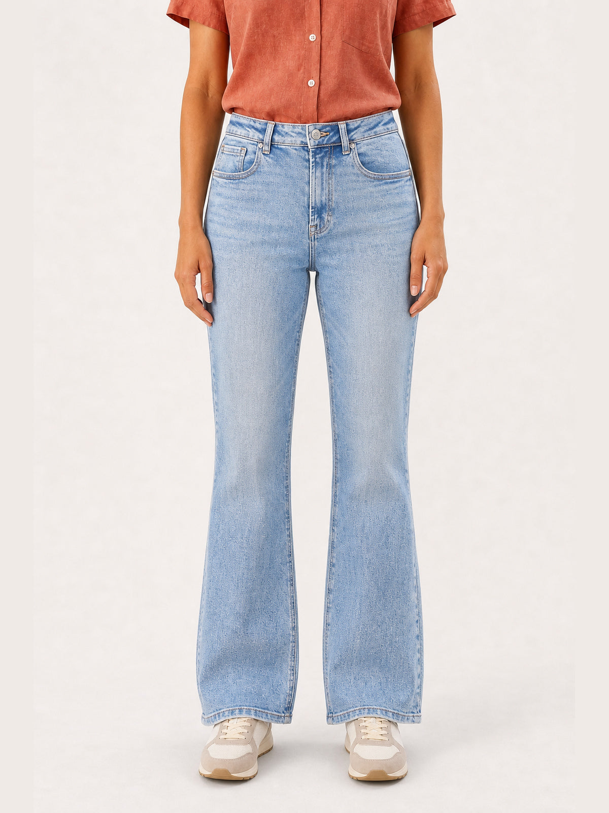 Light-Wash Wing Graphic Micro-Flare Jeans