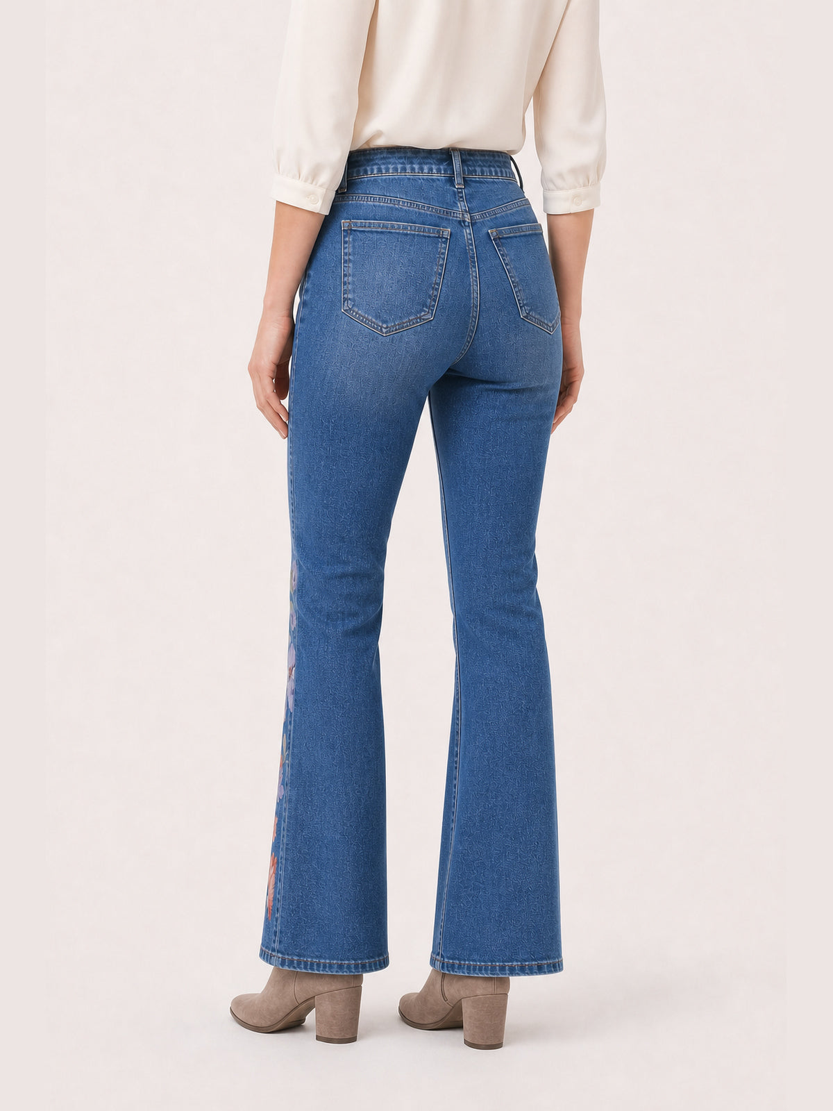 Floral Print Mid-Rise Flare Jeans